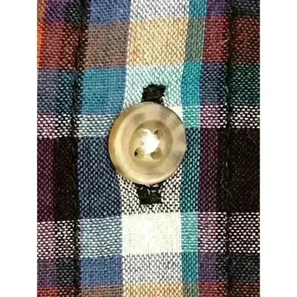 Salt Valley Men's Size LRG Plaid Button Up Shirt Navy Brown Pockets Thin Cotton - Picture 7 of 13